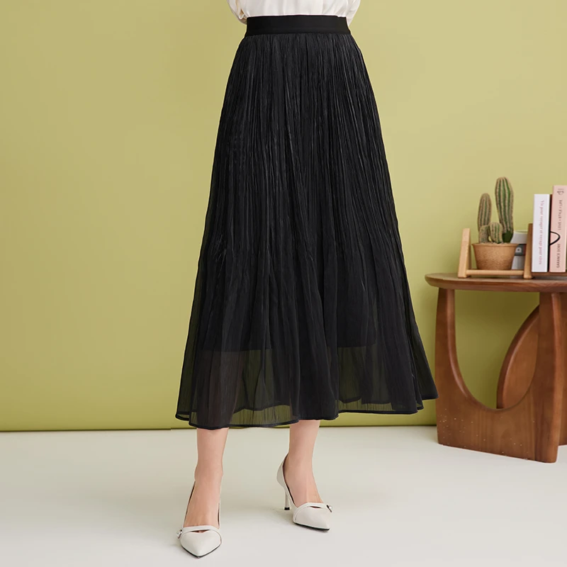 EITIE爱特爱不规则褶皱高腰a字飘逸半身裙A2506509