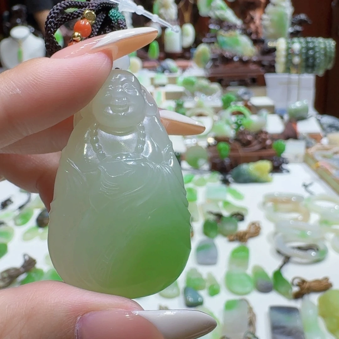 和田玉（翠青玉）未镶嵌挂件翠青弥勒佛
