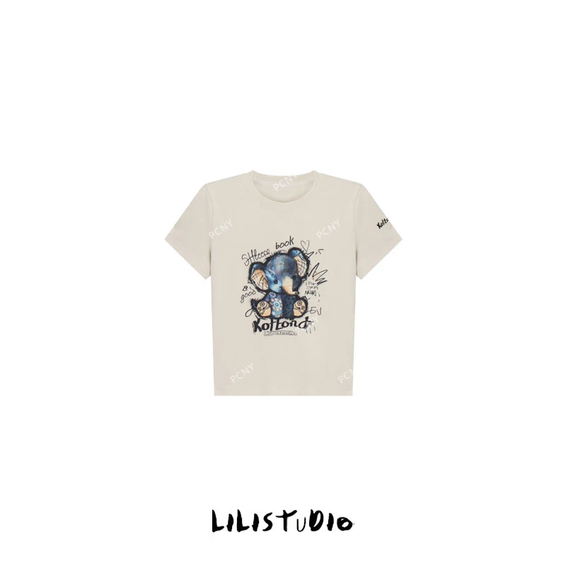 「象趣童梦」不理理夏季新款小众女装时尚大象印花圆领休闲短袖