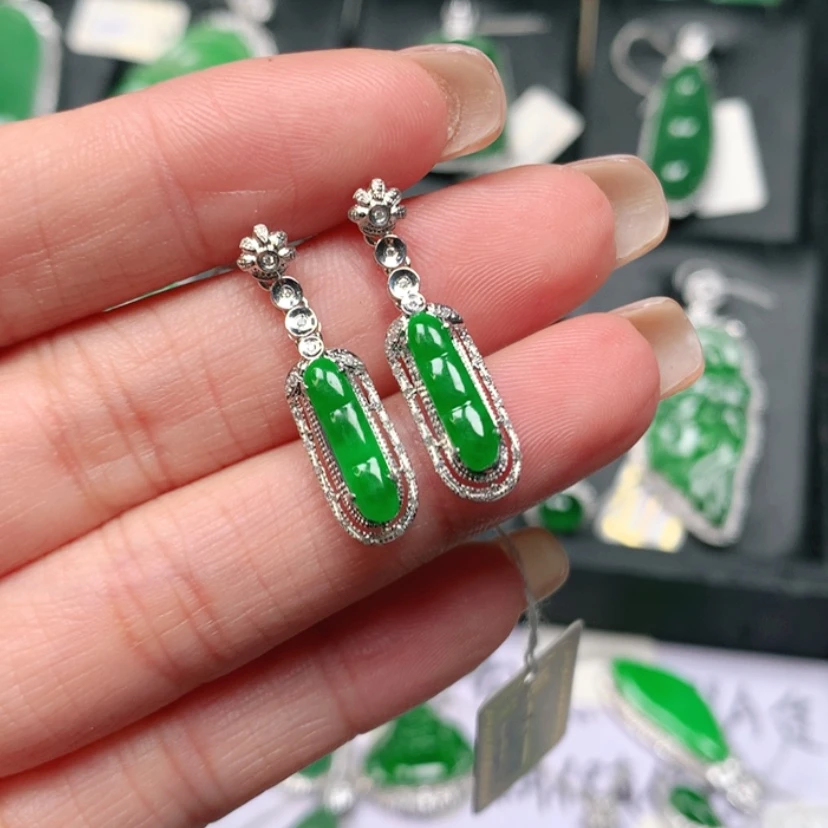 【闪购商品】18K金镶嵌翡翠耳饰福豆