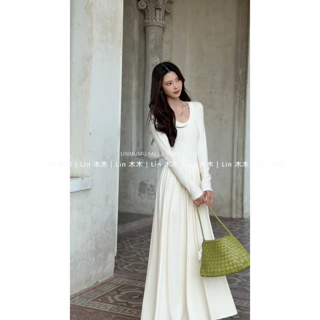Lin/林木木 秋冬新款气质收腰显瘦针织内搭打底长裙连衣裙