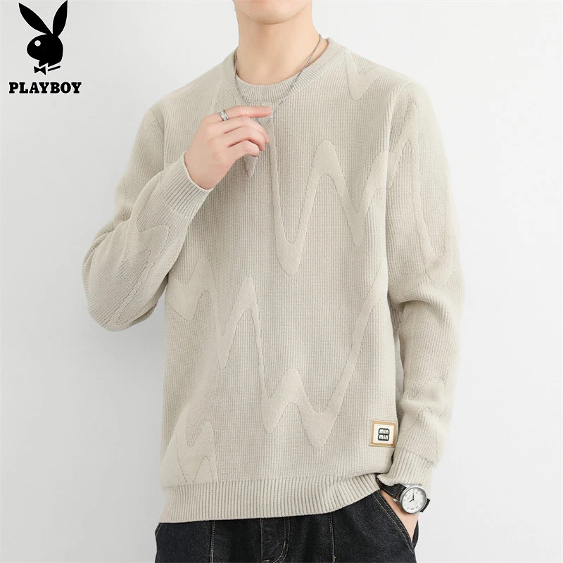 花花公子男士毛衣潮流百搭圆领宽松休闲秋冬季针织衫新款韩版青年