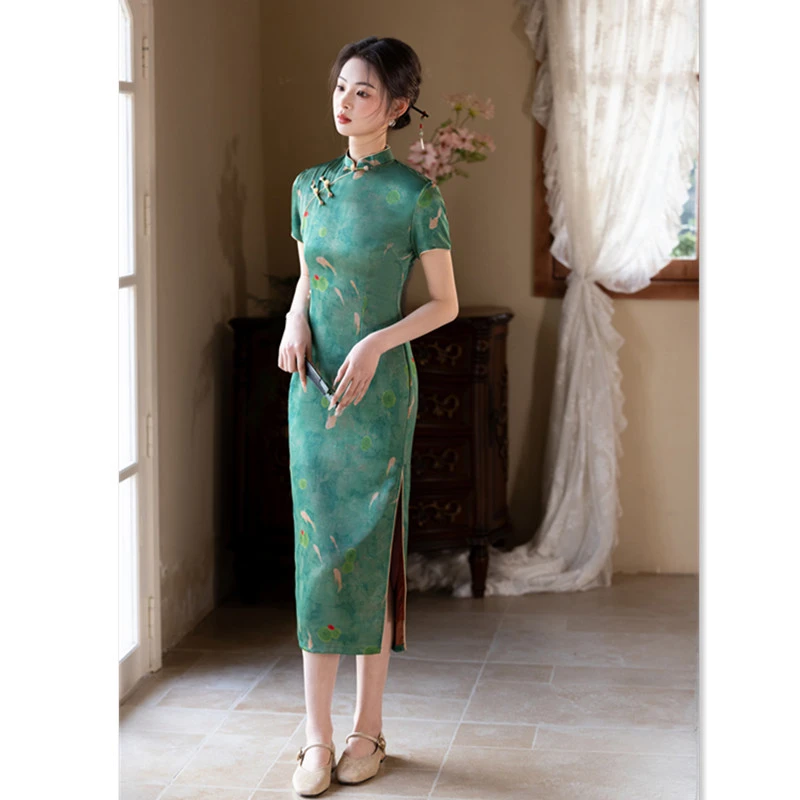 老上海复古国风传统中式长款短袖旗袍2025春夏新款港风日常旗袍裙