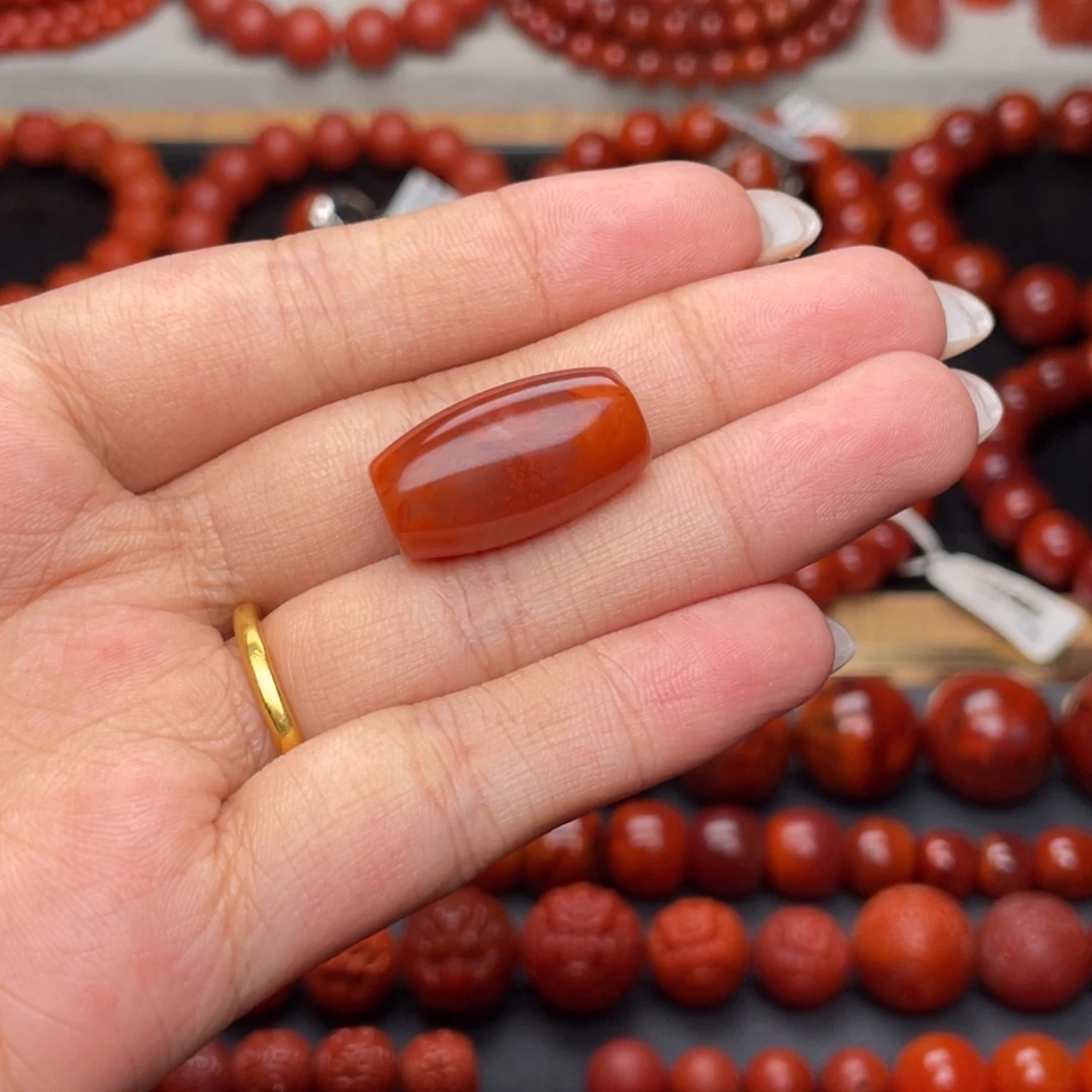 南红玛瑙未镶嵌手串Y12.6*22.3mm牛血火焰桶珠