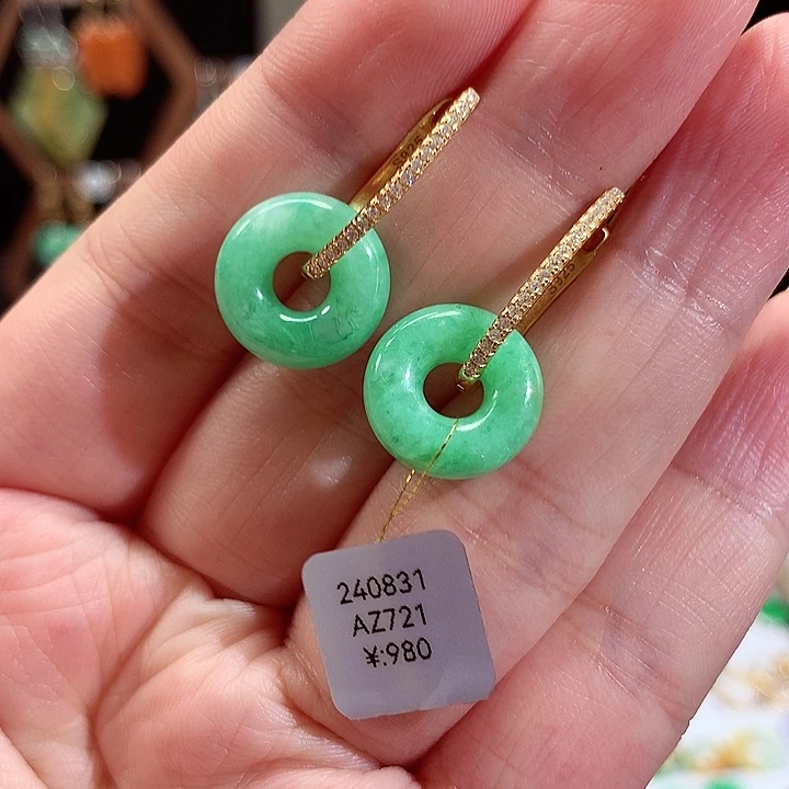 银S925镀金镶嵌翡翠耳饰