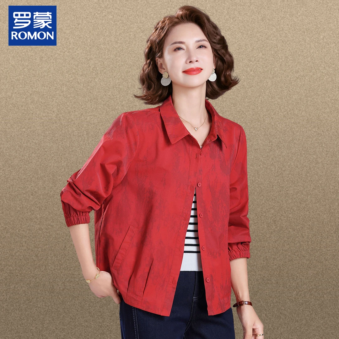 罗蒙时尚妈妈秋装外套中年女士时尚外搭衬衫中老年小香风薄款夹克