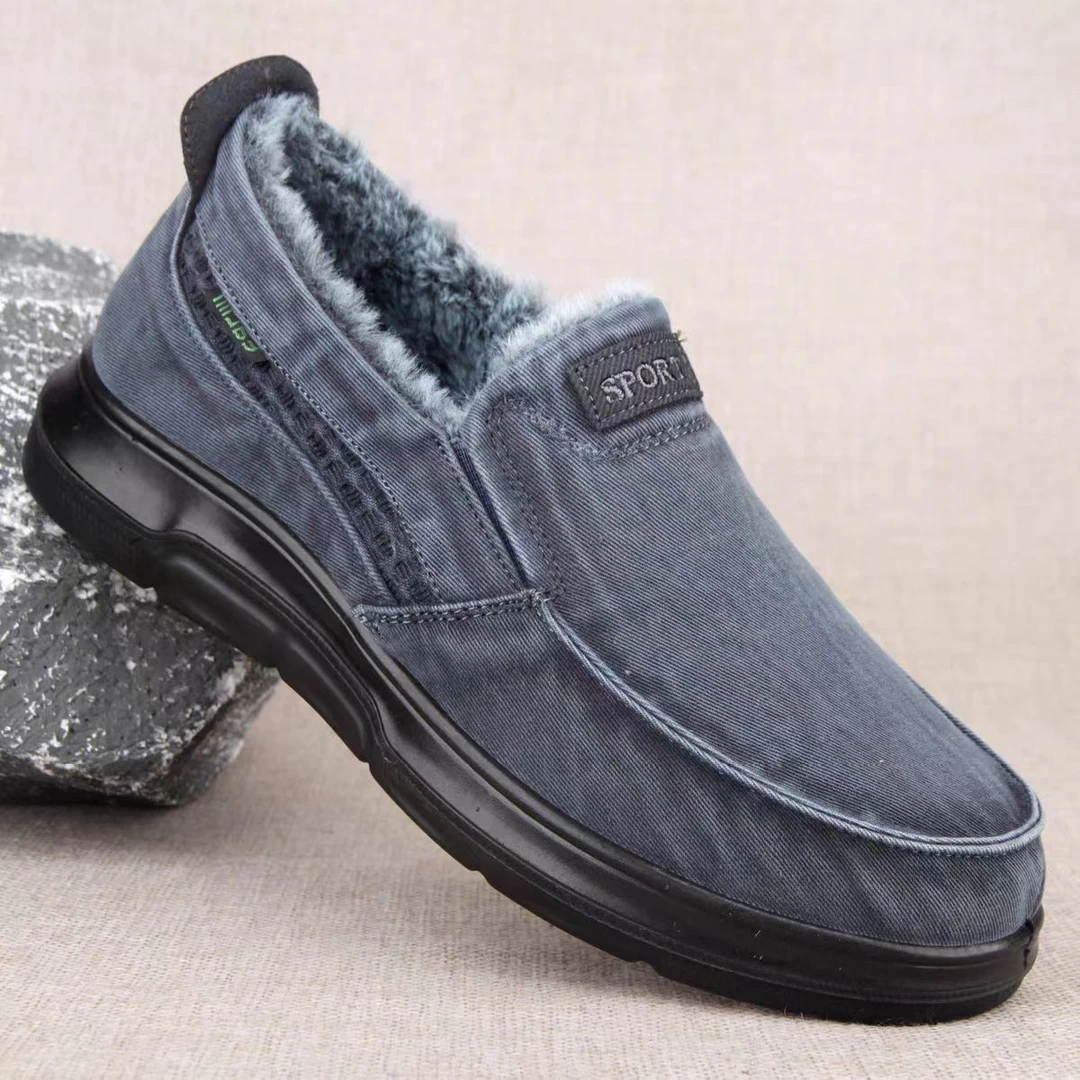 冬季新款加绒低帮二棉鞋老北京布鞋牛仔布软底轻便中老年爸爸棉鞋