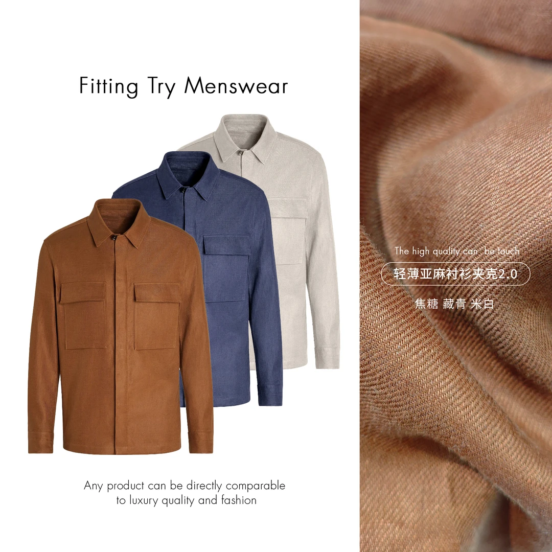 绿洲亚麻轻薄衬衫款工装夹克休闲单品挺括肌理工装夹克焦糖
