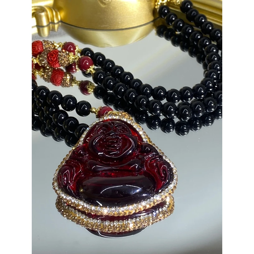 铜合金合成锆石项链 TTSD 红色佛公时尚潮流百搭款毛衣链 8209