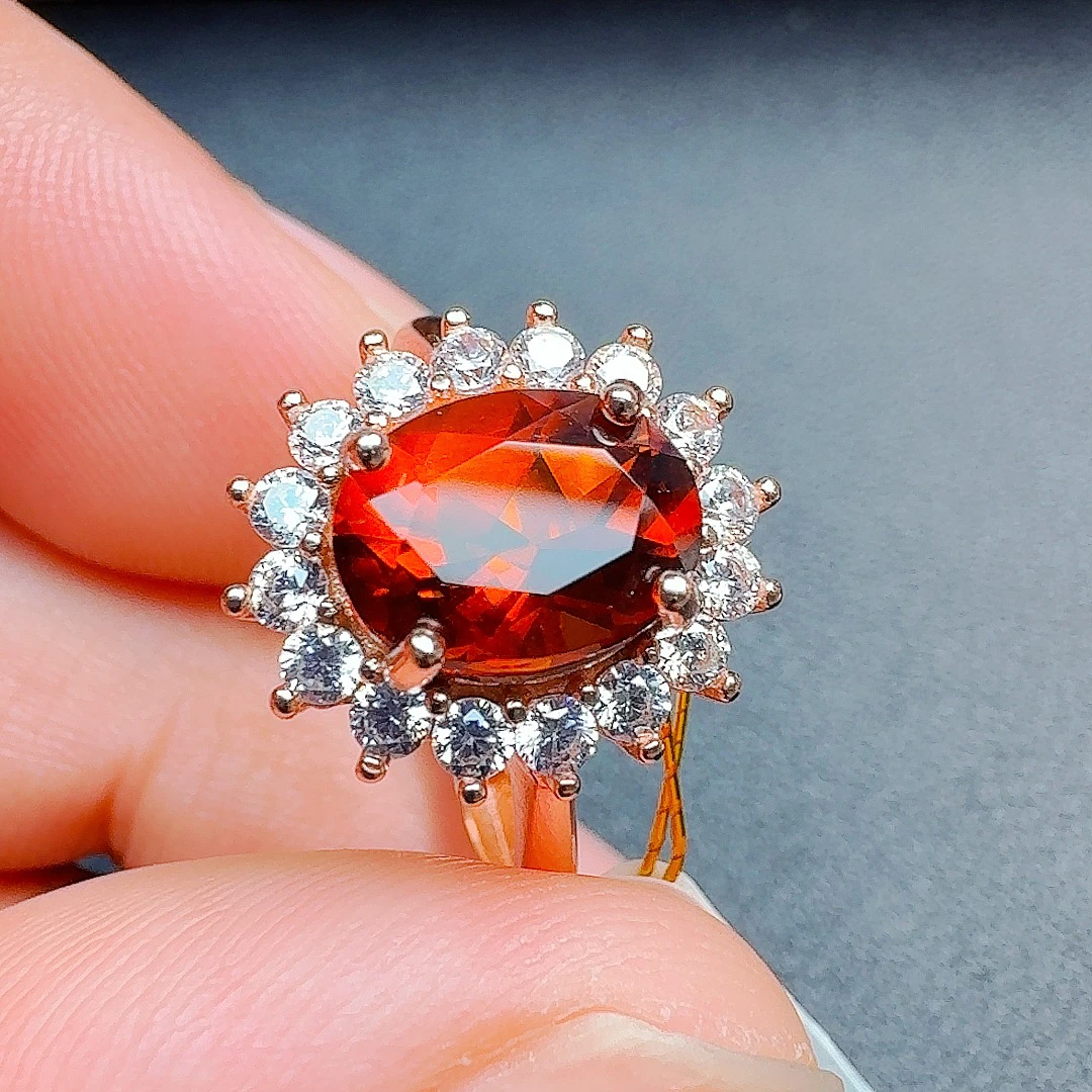 金红料天然S925银黄水晶戒指