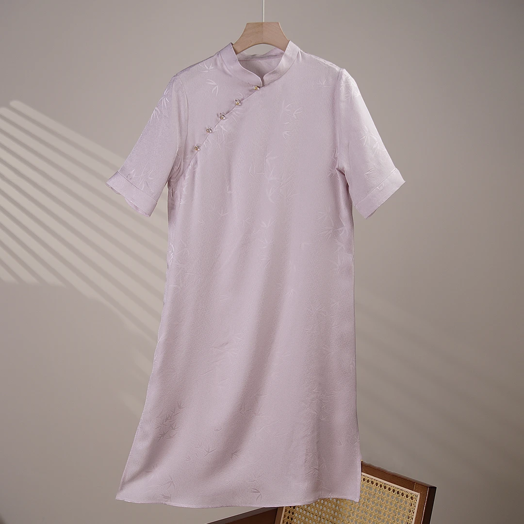 全孔三经绞罗花螺改良桑蚕丝连衣裙百搭气质轻奢纯色 LW  1254