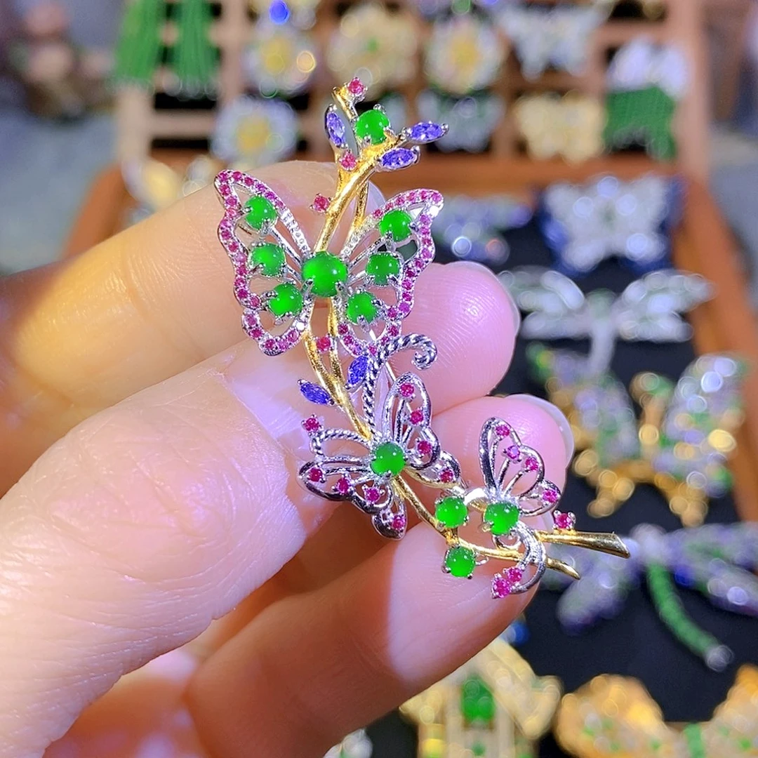 吊坠(不含链)银S925镶嵌翡翠