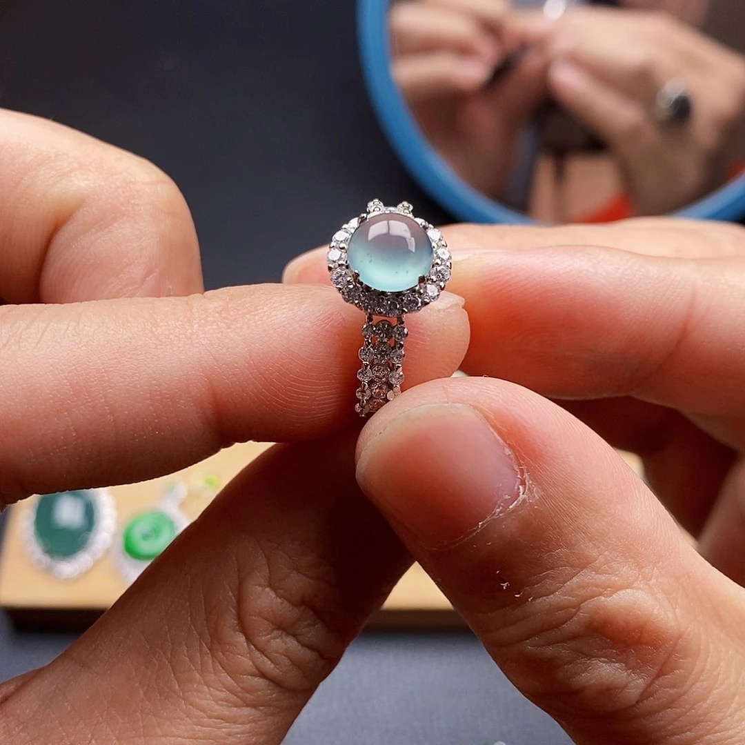 银S925镶嵌戒指翡翠戒指