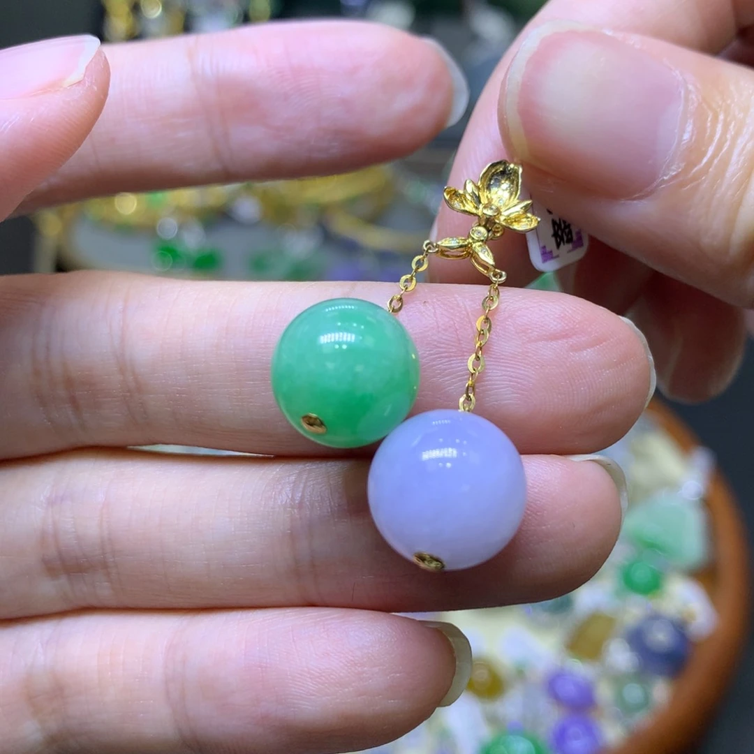 翡翠18K金镶嵌颈饰翡翠吊坠项链