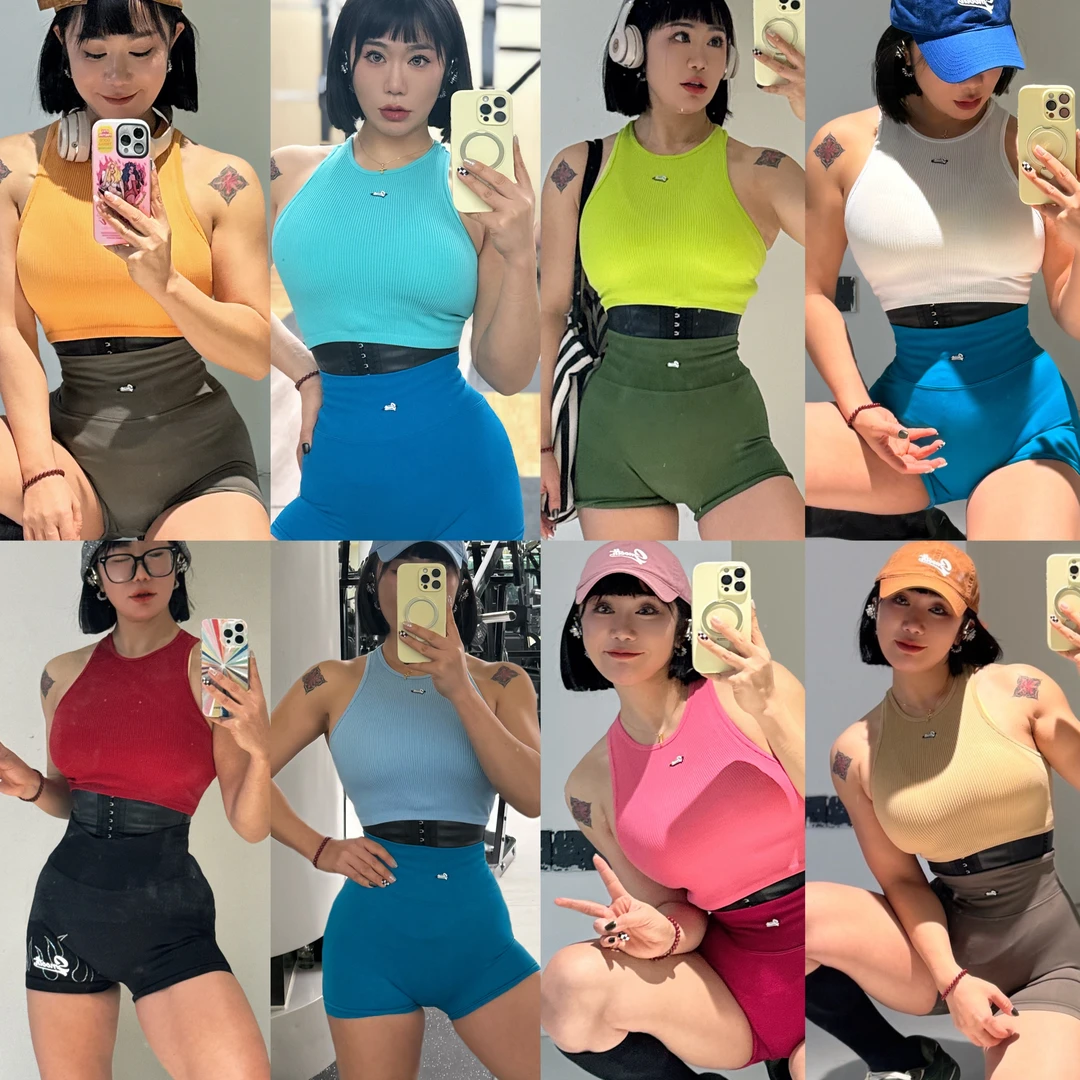 【彩色紧身短款背心】速干跑步健身螺纹显瘦运动休闲夏季运动修身