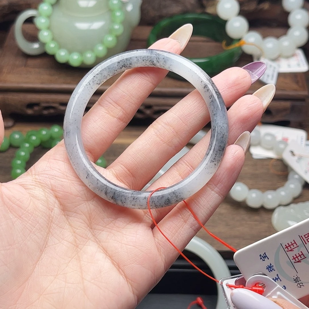 和田玉未镶嵌手镯新疆黑山料53圈9015303