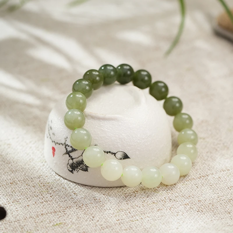 新疆和田玉-皮山湖水渐变色卡10mm手串多样性发一条 鑫浩矿业