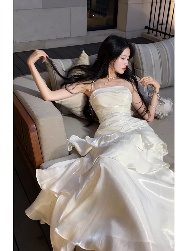 【鸢尾茉莉】小众轻奢温柔风不规则气质立体花朵连衣鱼尾裙66