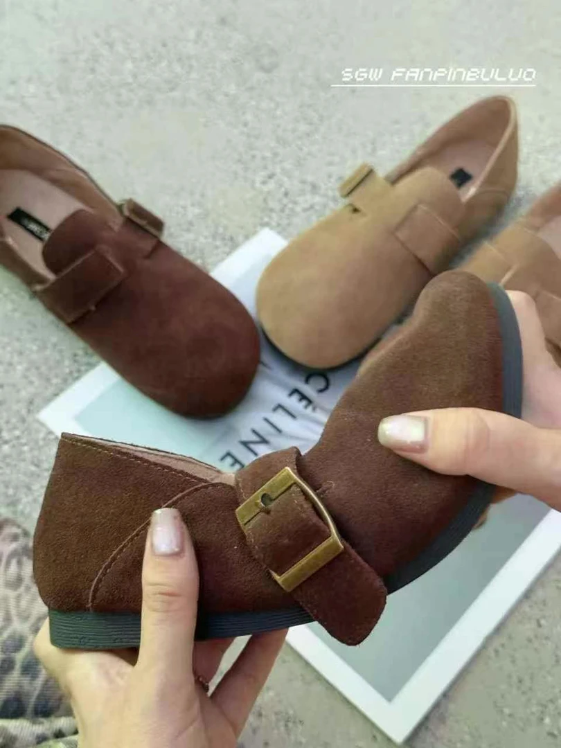 复古百搭勃肯鞋女平底舒适软底单鞋休闲一脚蹬豆豆鞋