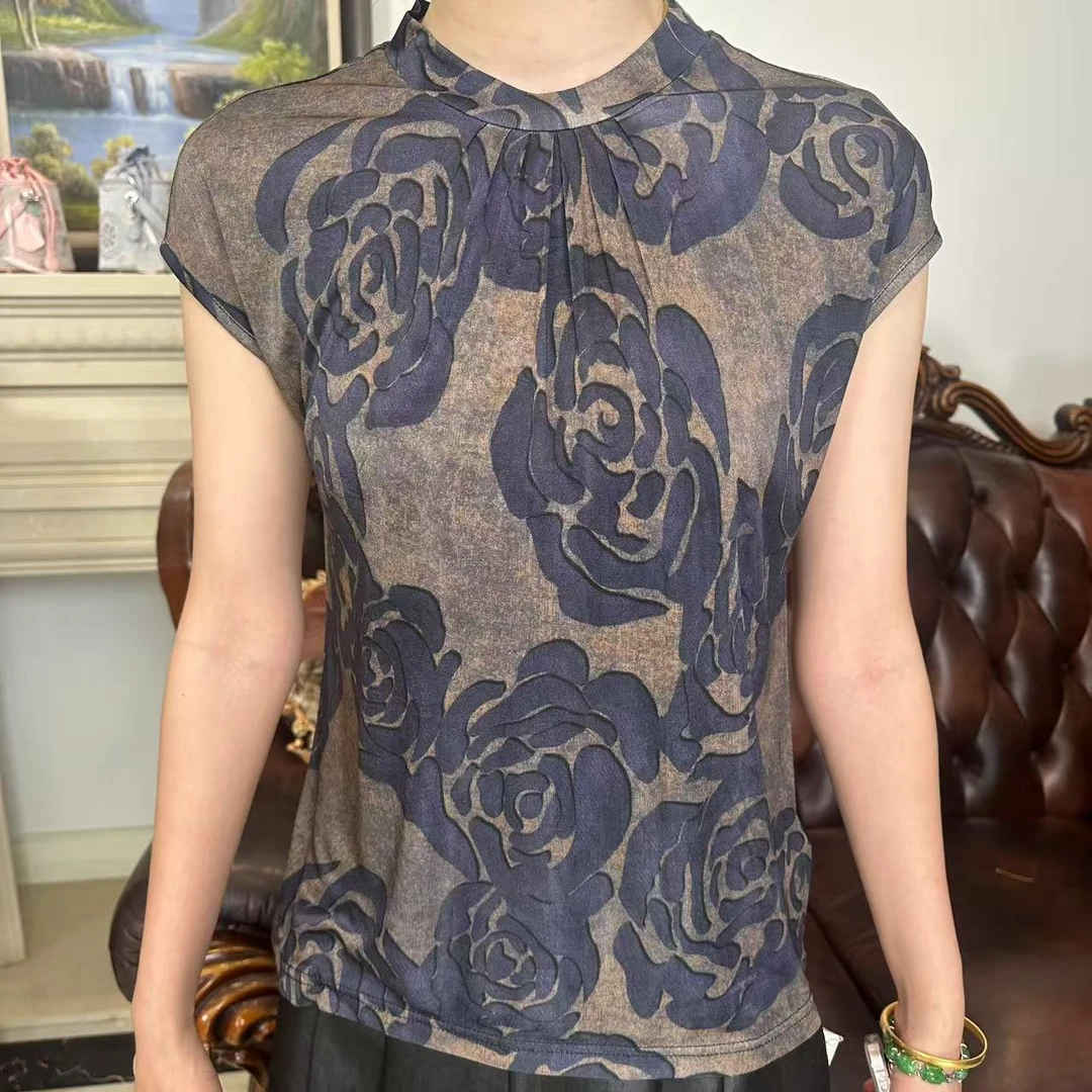 【大青花瓷】捻丝桑蚕丝针织打底上衣新中式 2色 68A2555-67332