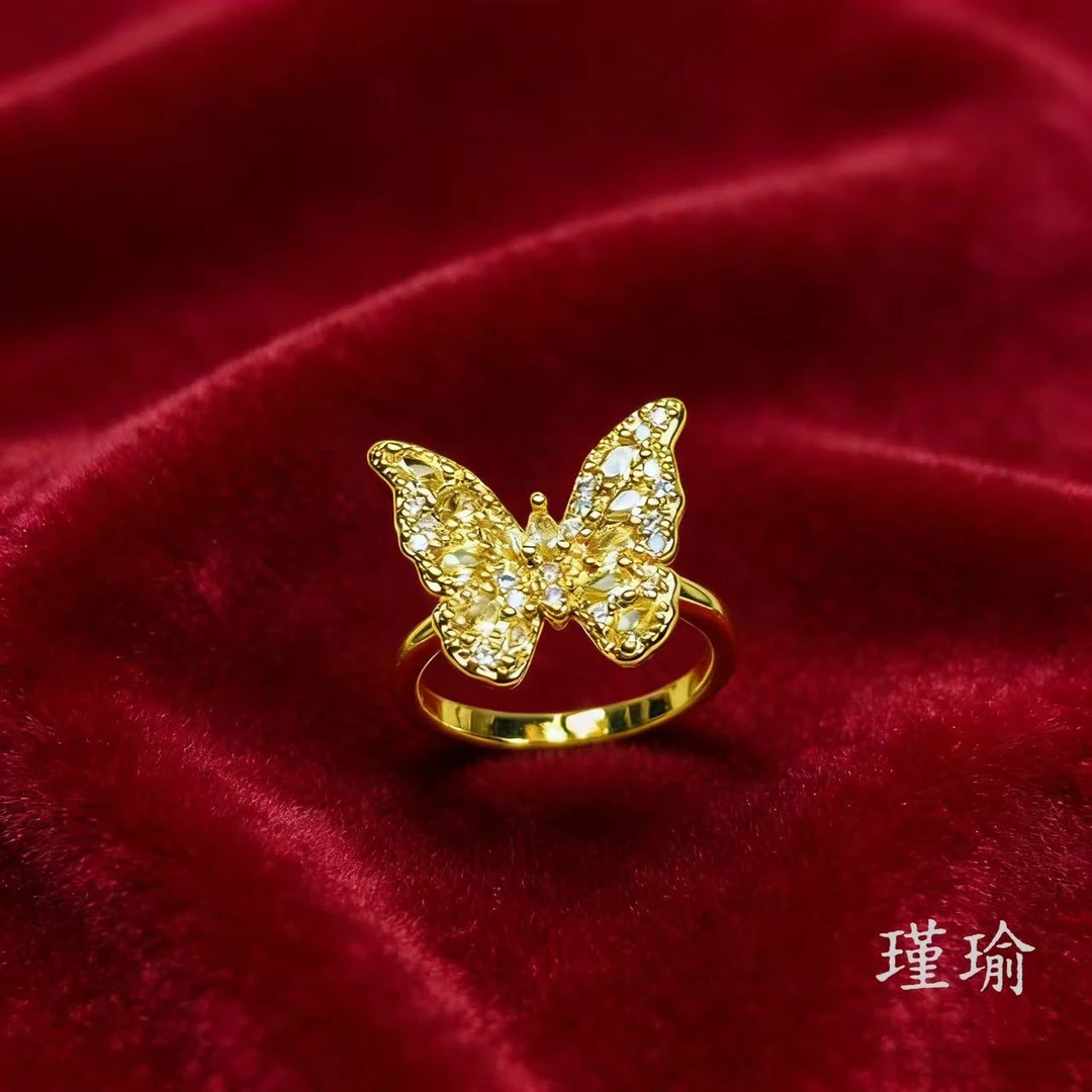 戒指 戒指 K0267黄色蝴蝶闪闪闭口戒指多样性发货47687