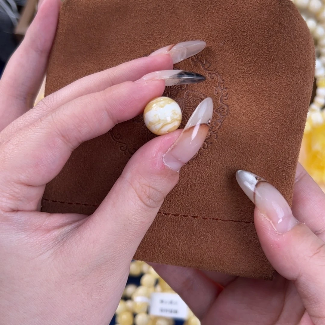 ℍ***博琥珀未镶嵌手串金瓷白虎皮13.6m