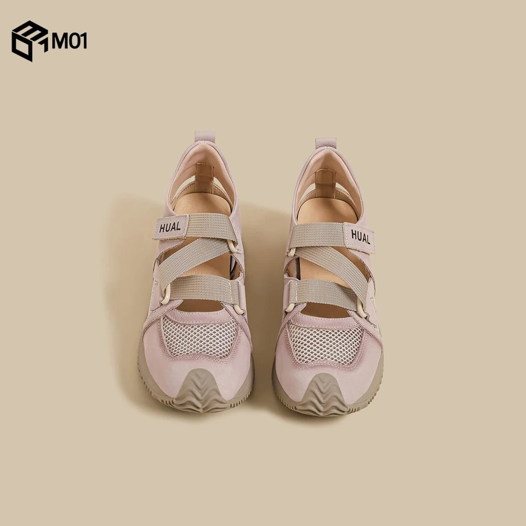 M01秋季新款芭蕾德训鞋女粉色魔术贴复古运动凉鞋玛丽珍浅口单鞋