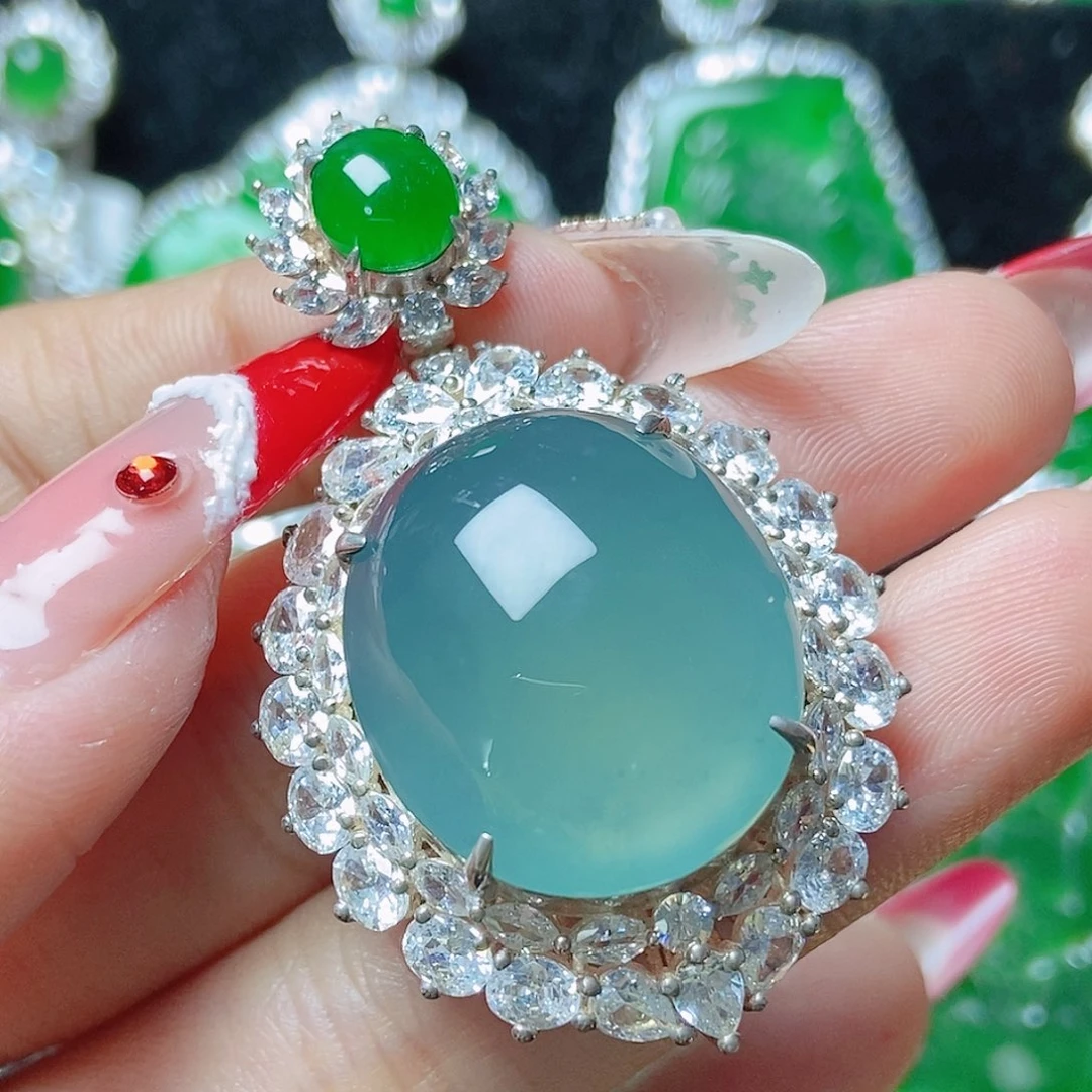 颈饰银S925镶嵌翡翠