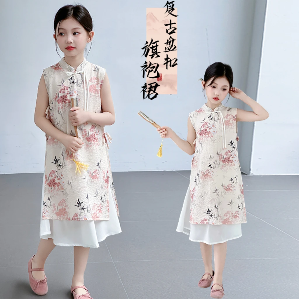 女童夏季国风连衣裙2025新款女孩儿童新中式旗袍裙子大童夏装汉服