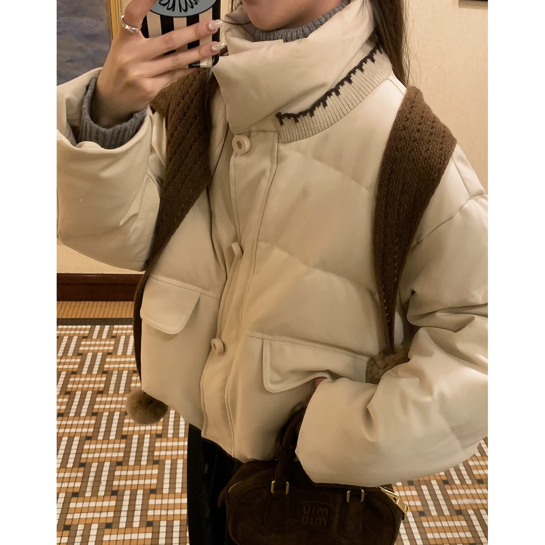 阿一 锁温小豆包 立领针织设计感90白鸭绒羽绒服冬季保暖短款外套