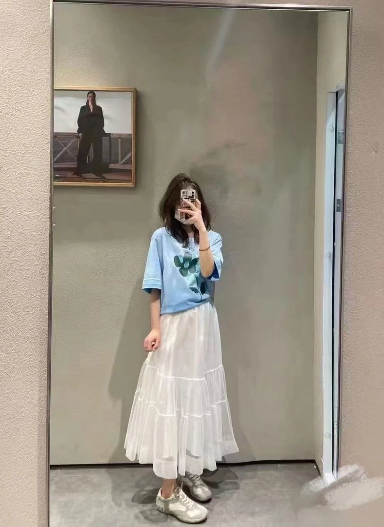 女士夏季短袖宽松复古怀旧风一朵花款（偏大一码）