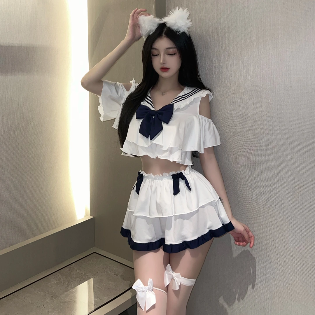 未眠夜【80-120】夏季学院风显瘦日系jk套装裙纯欲白色甜美高腰网红