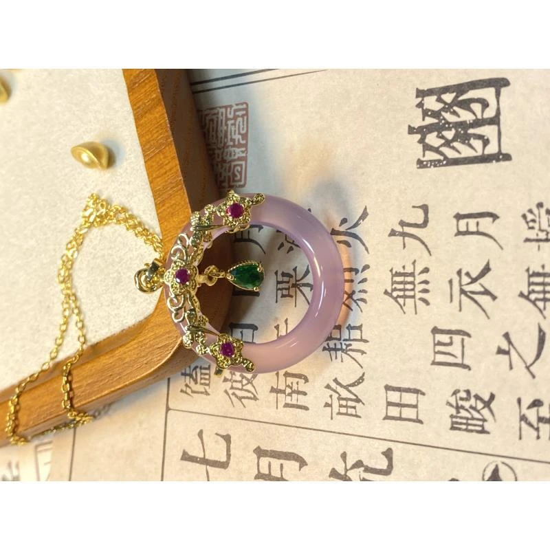 玛瑙粉紫甜甜圈精美锁骨链玉吊坠【多样性发其一】