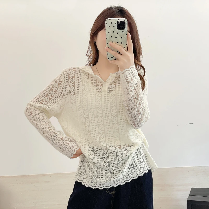 大码女装早秋新款长袖针织衫女宽松显瘦百搭毛衣胖MM外穿镂空上衣