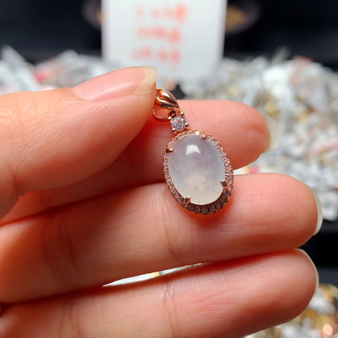 翡翠戒指银S925镶嵌吊坠