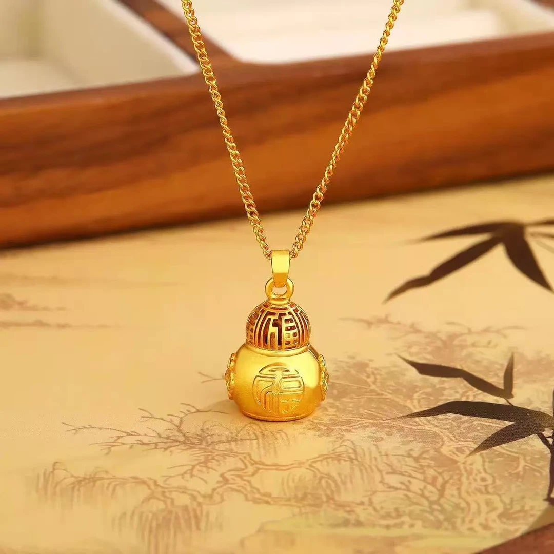 铜合金项链 复古宫廷福禄葫芦项链不掉色福字镂空转运珠铃铛吊坠