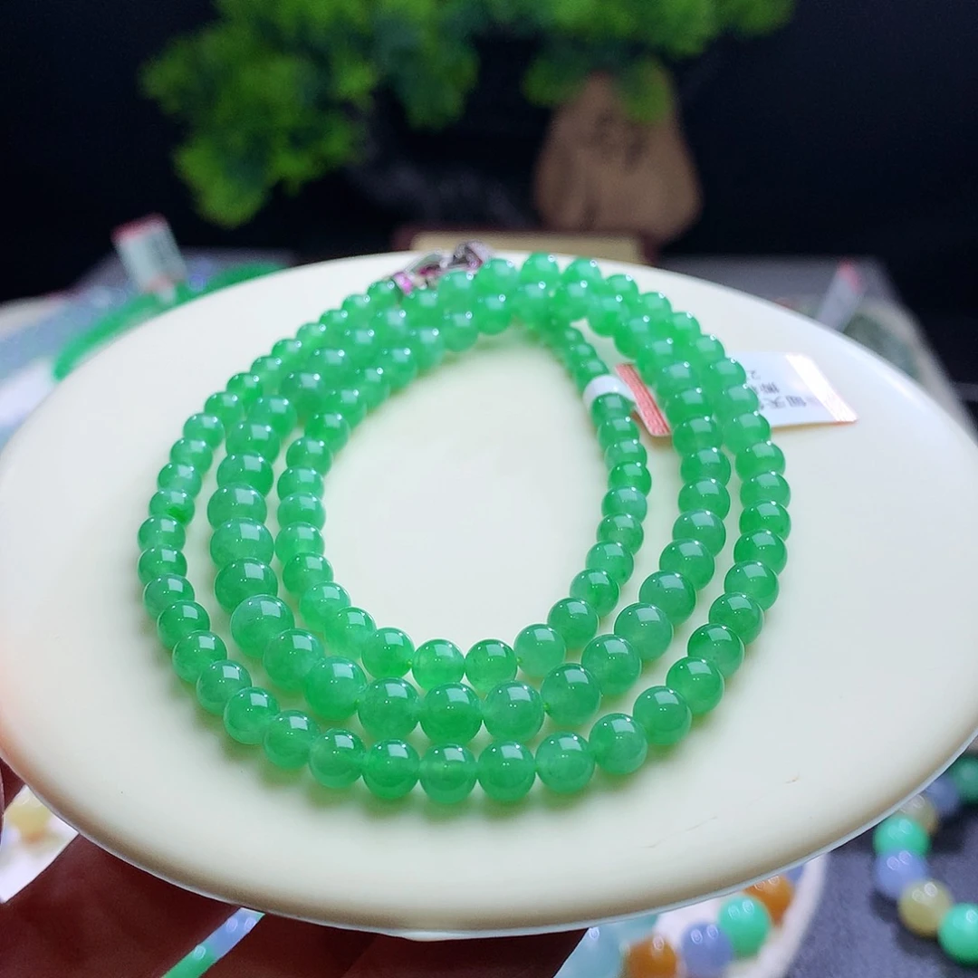 项链未镶嵌翡翠卡4.3-6.3mm冰鲜甜绿