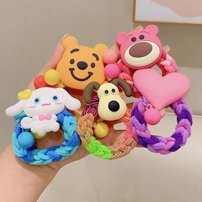 (到手3个)儿童简约可爱狗狗头绳女孩编织发圈女童大号普洱生茶