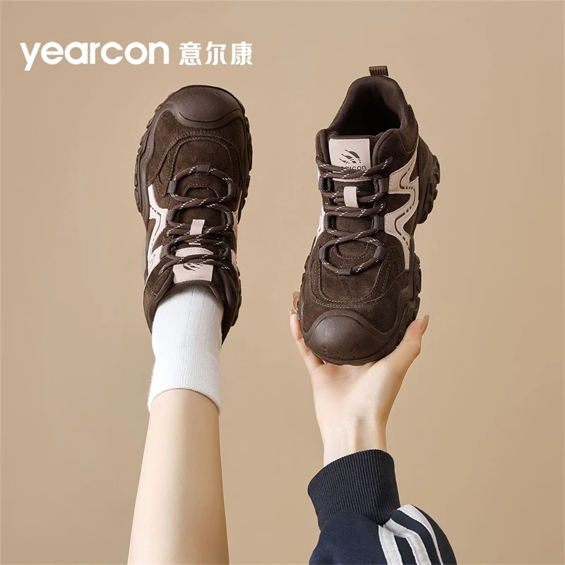 YEARCON/意尔康2025秋冬季高帮厚底女鞋防滑时尚百搭美拉德休闲鞋