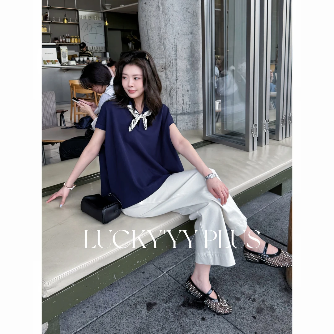 LUCKYYY 高品定制设计感大廓形显瘦Polo领短袖T恤 B1566