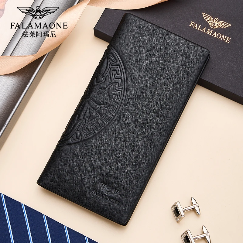 法莱阿玛尼男士长款钱包高档真皮轻奢时尚皮夹礼物男送男友礼盒装