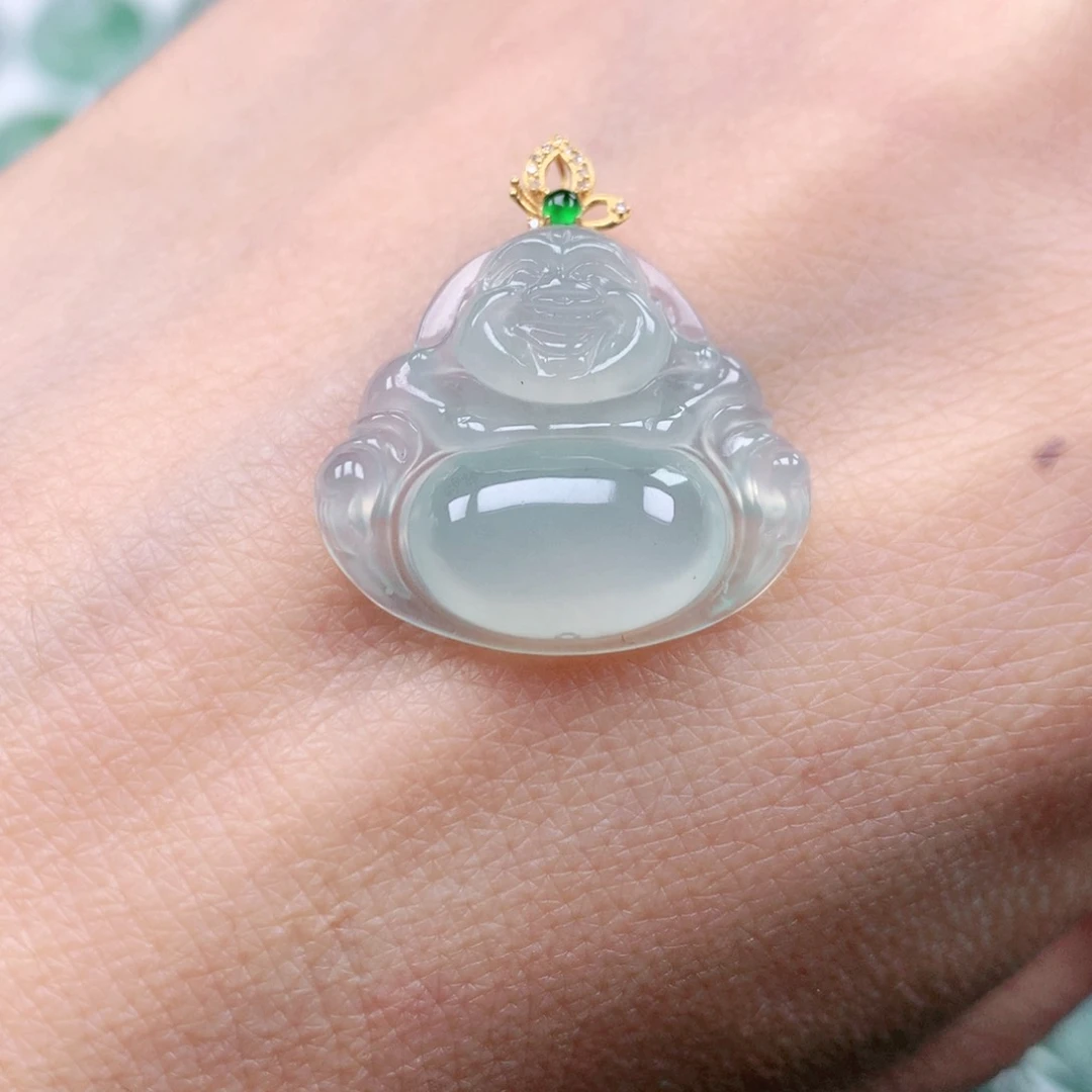 翡翠吊坠(不含链)18K金镶嵌