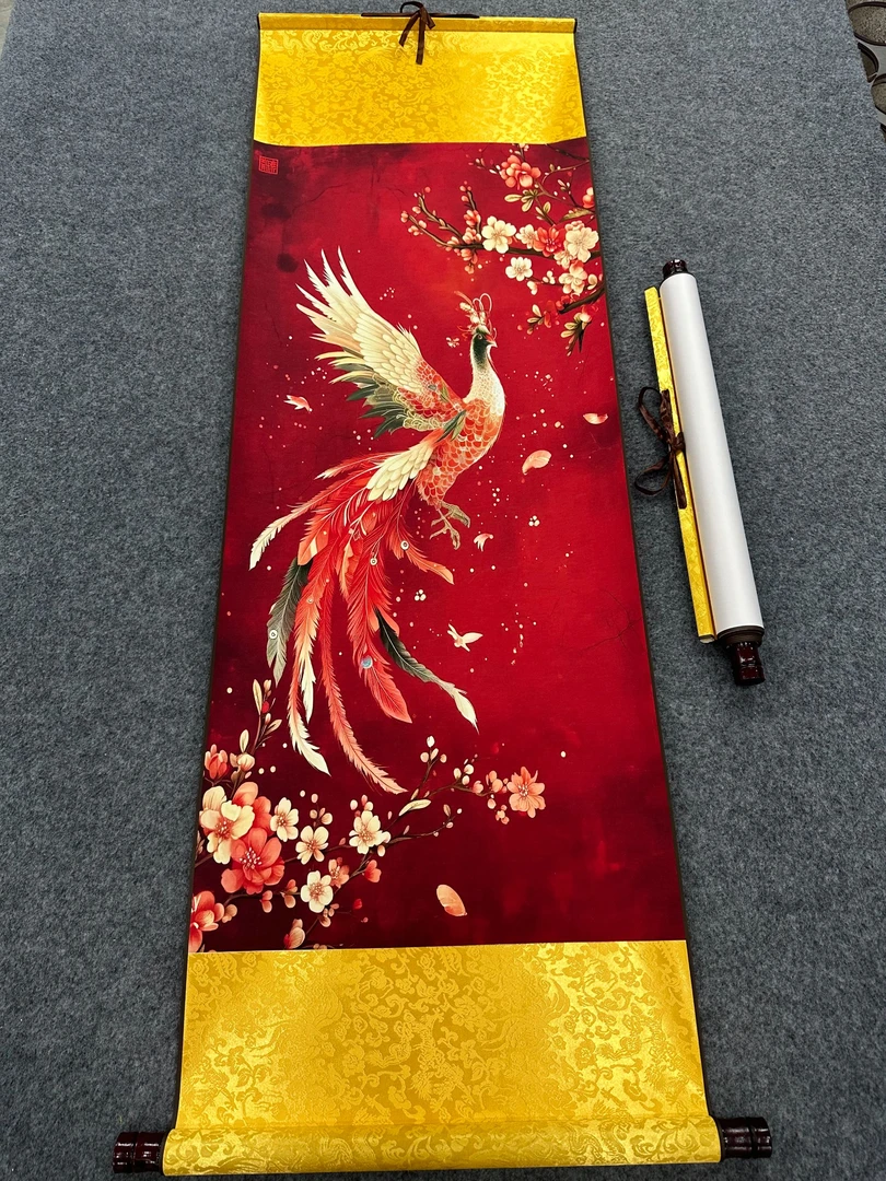《红凤凰》精装140*45中式数字微喷立式挂画