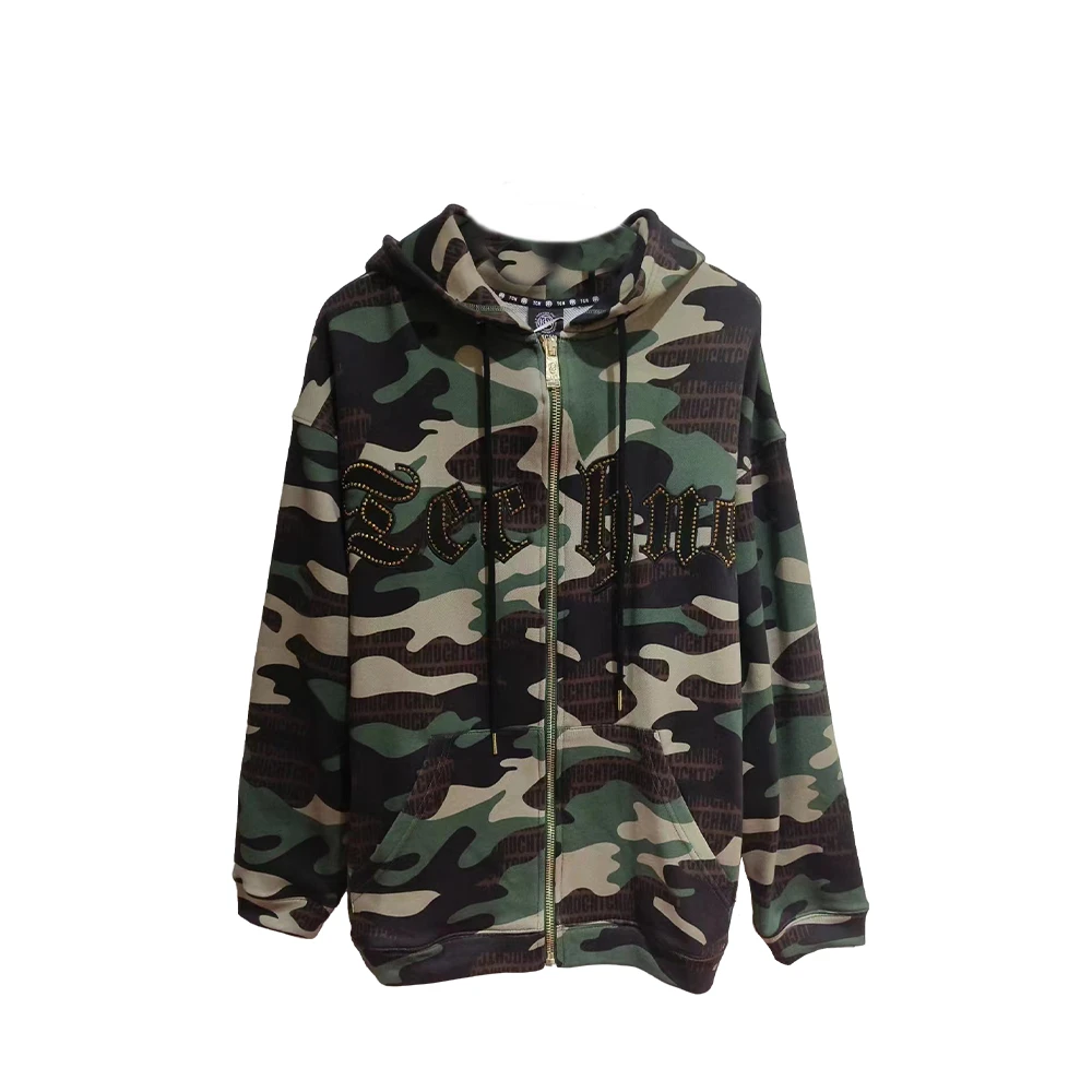 T.C.H/轻奢新款烫钻连帽迷彩翅膀烫钻外套男女同款T72A17E6002