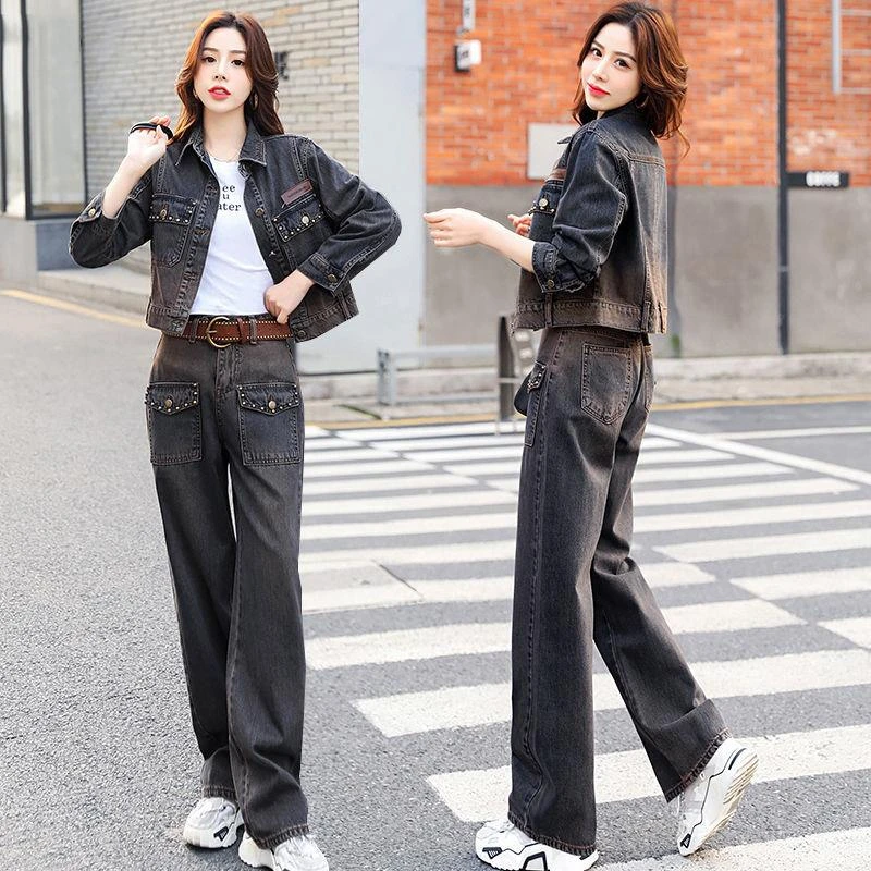 高端牛仔裤休闲套装洋气女士春秋季2025年新款洋派时尚搭配一整套