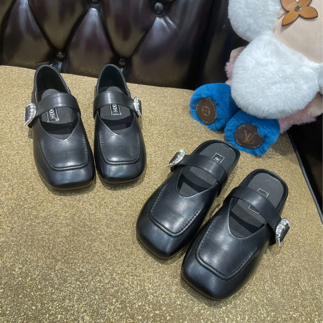 [大韩韩]新款牛皮9307鞋，8838拖舒适1cm左右包头拖玛丽珍乐福鞋