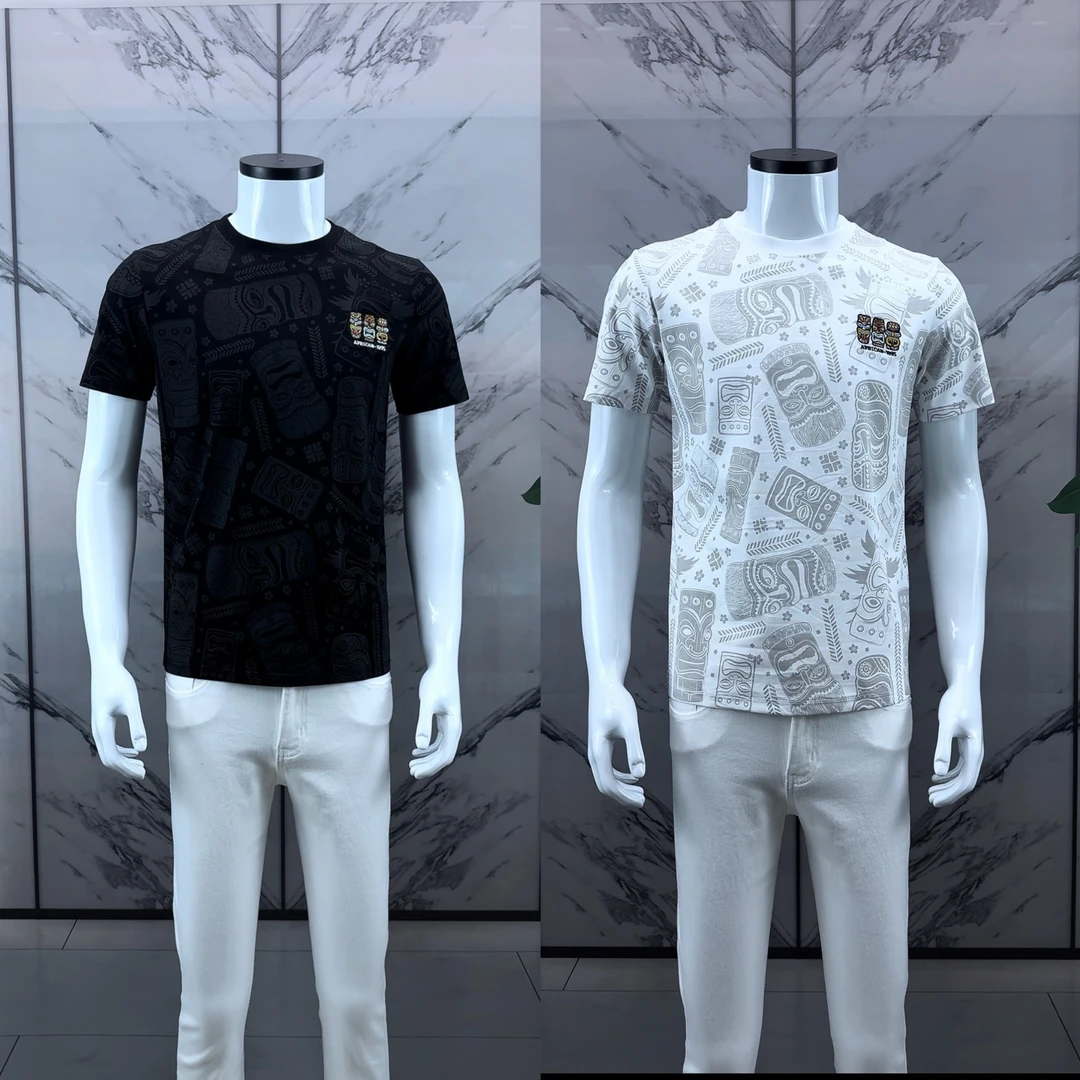 2025夏季新款刺绣韩版潮流时尚个性百搭印花男士丝光棉短袖T恤衫