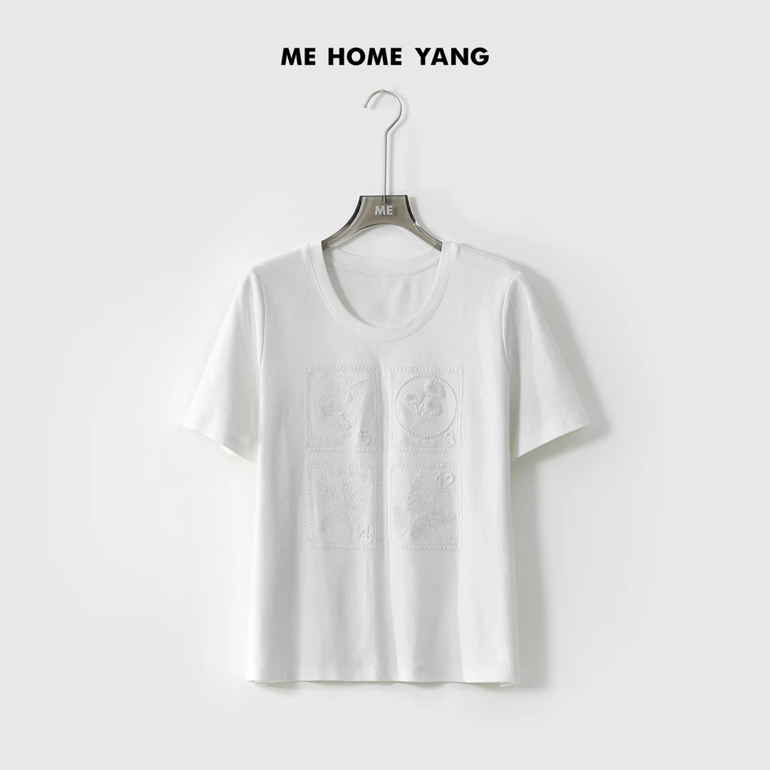 ME【杜塞画廊】95棉手工坊刺绣显瘦舒适时尚百搭休闲T恤MESS1618