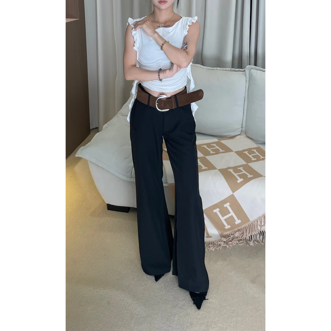 【无腰带】长裤夏季阔腿裤春夏秋低腰休闲裤拖地西装复古垂感