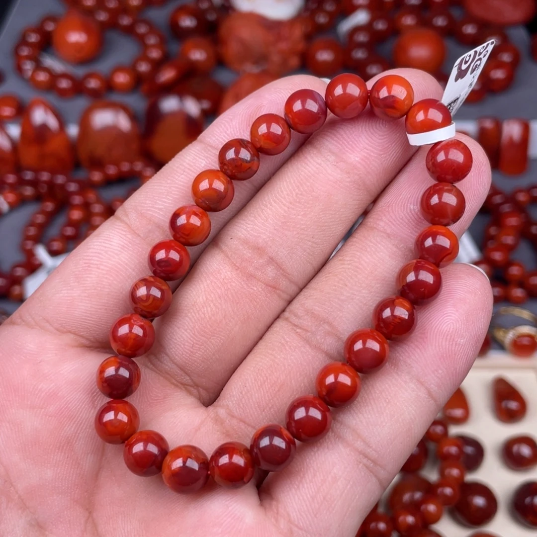 南红玛瑙未镶嵌瓦西南红圆珠手串7mm+